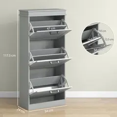 HOMCOM Three-Drawer Minimalistic Shoe Cabinet - Grey - 3
