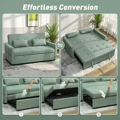 HOMCOM Three-Way Two-Seater Sofa Bed - Green - 4