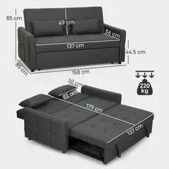 HOMCOM Three-Way Two-Seater Sofa Bed - Charcoal Grey - 3