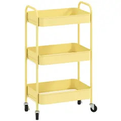 HOMCOM Three-Tier Steel Storage Trolley - Yellow - 1
