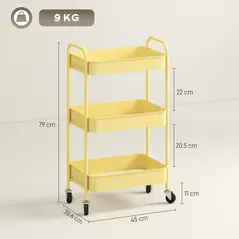 HOMCOM Three-Tier Steel Storage Trolley - Yellow - 3