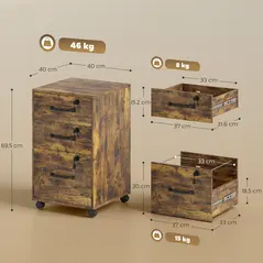 HOMCOM Three Drawer Wood-Effect Filing Cabinet - Rustic Brown - 3