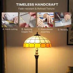 HOMCOM Tiffany-Style Floor Lamp with Handcrafted Stained Glass Shade, 152cm Tall Vintage Standing Lamp with Foot Switch and Dual Sockets for Living Room Bedroom, Bronze Tone and Orange - 5
