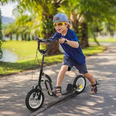 HOMCOM Teen Kids Stunt Scooter w/ Adjustable Handlebar, 12 Inch Rubber Tyres, Dual Brakes, Black - 2