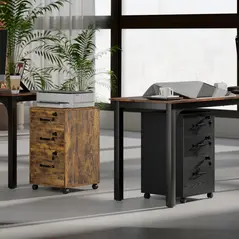 HOMCOM Three Drawer Wood-Effect Filing Cabinet - Rustic Brown - 9