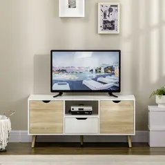 HOMCOM TV Unit Cabinet for TVs up to 50 Inches, TV Stand with Storage Cabinets and Drawer for Living Room and Bedroom, Natural - 7