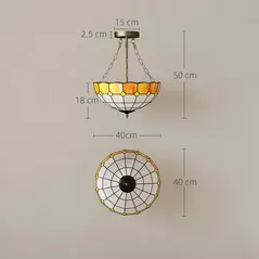 HOMCOM Tiffany Style Ceiling Light, Vintage Chandelier with 3 E27 Sockets, Semi Flush Mount for Living Room, Bulbs Not Included - 3
