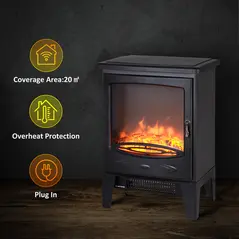 HOMCOM Tempered Glass Casing Electric Fireplace, Freestanding Electric Fire with Realistic Flame Effect, Log Burner with Overheat Protection, 950w/ 1850W, Black - 4