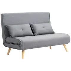HOMCOM Two-Seater Linen-Look Sofa Bed - Grey - 1