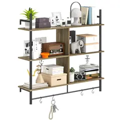 HOMCOM Three-Tier Floating Shelf - Grey Wood Effect - 1