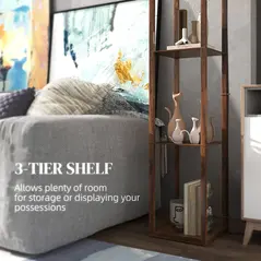 HOMCOM Three-Shelf Standing Lamp - Rustic Brown/White - 6