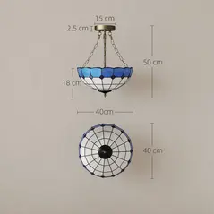 HOMCOM Tiffany Style Ceiling Light, Vintage Chandelier with 3 E27 Sockets, Semi Flush Mount for Living Room, Bulbs Not Included - 3