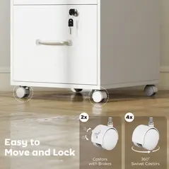 HOMCOM Three Drawer Wood-Effect Filing Cabinet - White - 8