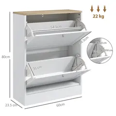 HOMCOM Two Flip Drawer Shoe Cabinet - White - 3