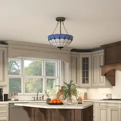 HOMCOM Tiffany Style Ceiling Light, Vintage Chandelier with 3 E27 Sockets, Semi Flush Mount for Living Room, Bulbs Not Included - 7