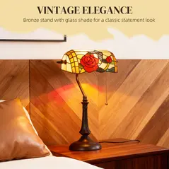 HOMCOM Tiffany-Style Rose and Butterfly Table Lamp - Multi - 4