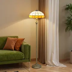 HOMCOM Tiffany-Style Floor Lamp with Handcrafted Stained Glass Shade, 152cm Tall Vintage Standing Lamp with Foot Switch and Dual Sockets for Living Room Bedroom, Bronze Tone and Orange - 2