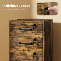 HOMCOM Three Drawer Wood-Effect Filing Cabinet - Rustic Brown - 7