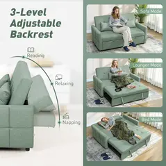 HOMCOM Three-Way Two-Seater Sofa Bed - Green - 5