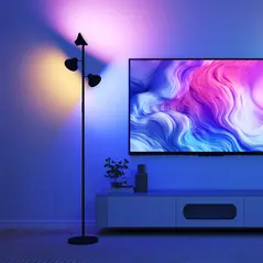 HOMCOM Three-Lamp Multi-Adjustable Floor Light - Black - 9