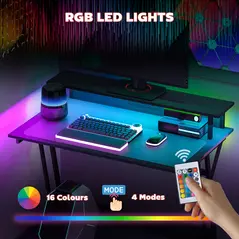 HOMCOM Two-Level LED Gaming Desk - Black - 4