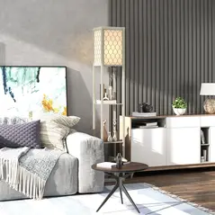 HOMCOM Three-Shelf Standing Lamp - Oak/White - 9