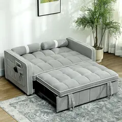 HOMCOM Two-Seater Linen-Look Sofa Bed - Light Grey - 8