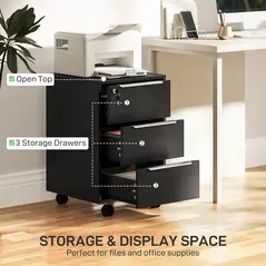 HOMCOM Three-Drawer Locking Filing Cabinet - Black - 4