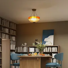 HOMCOM Tiffany Style Ceiling Light, Vintage Chandelier with 3 E27 Sockets, Semi Flush Mount for Living Room, Bulbs Not Included - 8