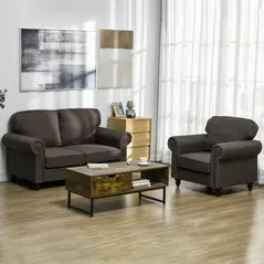 HOMCOM Two-Seater Mid-Century Sofa, with Pocket Springs - Dark Brown - 7
