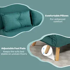 HOMCOM Two-Seater Linen-Look Sofa Bed - Green - 7