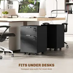 HOMCOM Two-Drawer Lockable Filing Cabinet - Black - 8