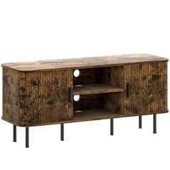 HOMCOM TV Stand Cabinet for TVs up to 55 Inches, TV Unit with Storage Shelves and Cupboard for Living Room, Rustic Brown - 1