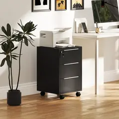 HOMCOM Three-Drawer Locking Filing Cabinet - Black - 2
