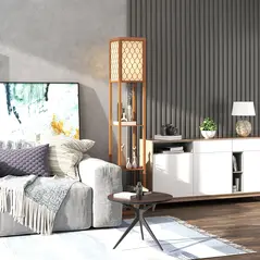 HOMCOM Three-Shelf Standing Lamp - Natural - 9