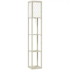 HOMCOM Three-Shelf Standing Lamp - Oak/White - 1
