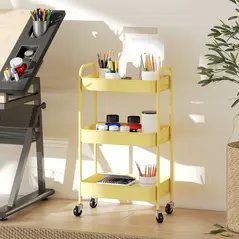 HOMCOM Three-Tier Steel Storage Trolley - Yellow - 7