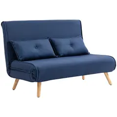HOMCOM Two-Seater Linen-Look Sofa Bed - Dark Blue - 1