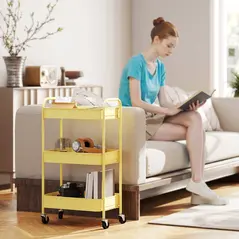 HOMCOM Three-Tier Steel Storage Trolley - Yellow - 8