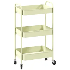 HOMCOM Three-Tier Steel Storage Trolley - Green - 1