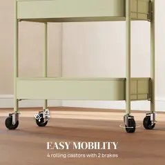 HOMCOM Three-Tier Steel Storage Trolley - Green - 5