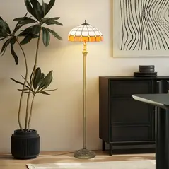 HOMCOM Tiffany-Style Floor Lamp with Handcrafted Stained Glass Shade, 152cm Tall Vintage Standing Lamp with Foot Switch and Dual Sockets for Living Room Bedroom, Bronze Tone and Orange - 9