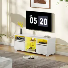 HOMCOM TV Stand Cabinet with LED Lights - High Gloss White - 8