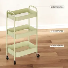 HOMCOM Three-Tier Steel Storage Trolley - Green - 6