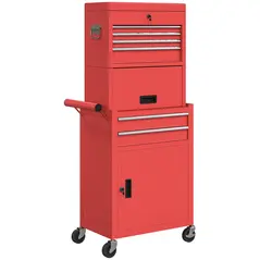 HOMCOM Three-Part Steel Locking Tool Chest - Red - 1