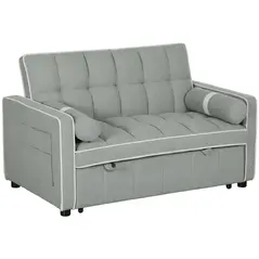 HOMCOM Two-Seater Linen-Look Sofa Bed - Light Grey - 1