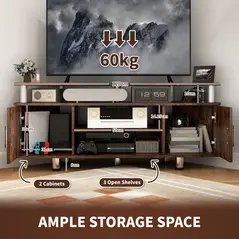 HOMCOM TV Unit Cabinet for TVs up to 55 Inches with Storage Shelves and Cupboard, Entertainment Centre for Living Room, Rustic Brown - 4