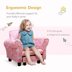 HOMCOM Toddler Chair Children's Armchairs Wood Frame w/ Footrest Anti-Slip Legs High Back Arms for Bedroom Playroom Cute Cloud Star Pink - 4