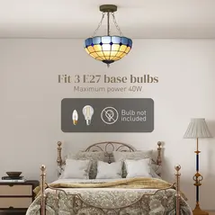 HOMCOM Tiffany Style Ceiling Light, Vintage Chandelier with 3 E27 Sockets, Semi Flush Mount for Living Room, Bulbs Not Included - 5