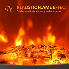 HOMCOM Tempered Glass Casing Electric Fireplace, Freestanding Electric Fire with Realistic Flame Effect, Log Burner with Overheat Protection, 950w/ 1850W, White - 6